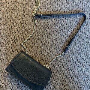 Oroton Black Pebble Leather Crossbody with Gold Chain Strap